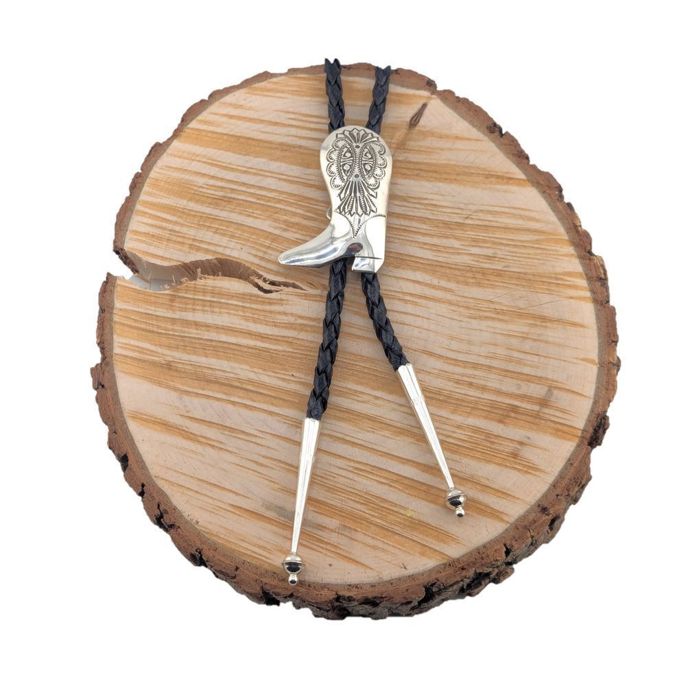 Bolo Tie Sterling Silver Western Cowboy Boot‎ Native American Handmade Jewelry**